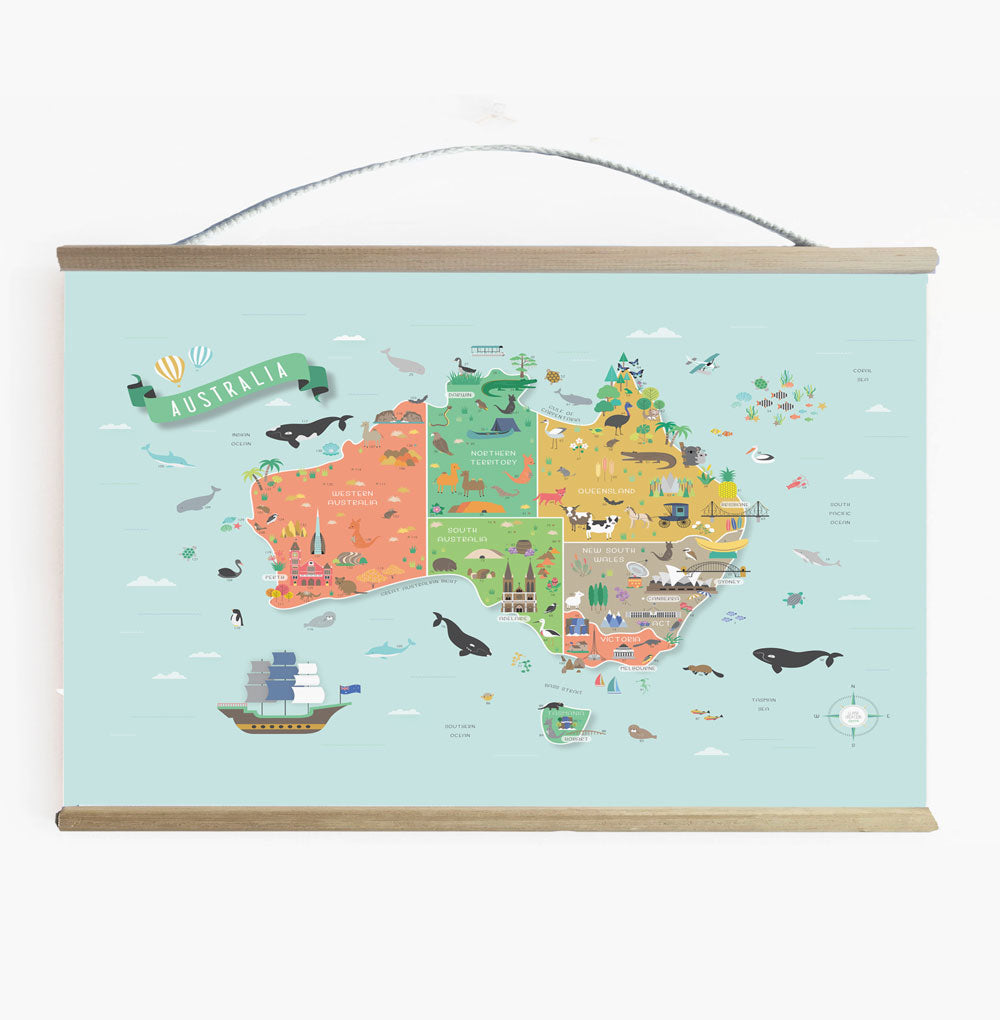 Cute Australia Map Wall Art Banner For Styling Your Childs Room