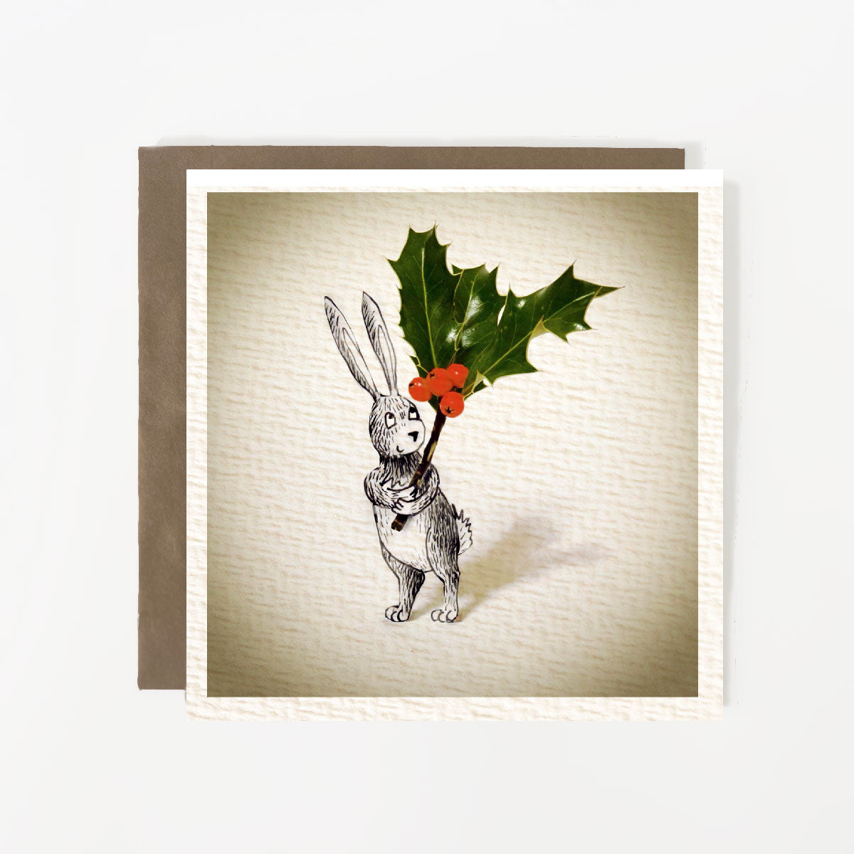 Christmas Rabbit - Holly Christmas Card