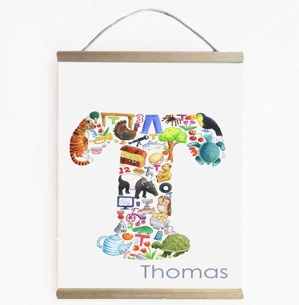 Personalised Letter T Intial Kids Wall Art