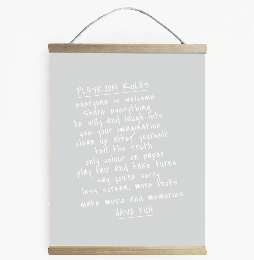 Playroom Rules Banner Grey