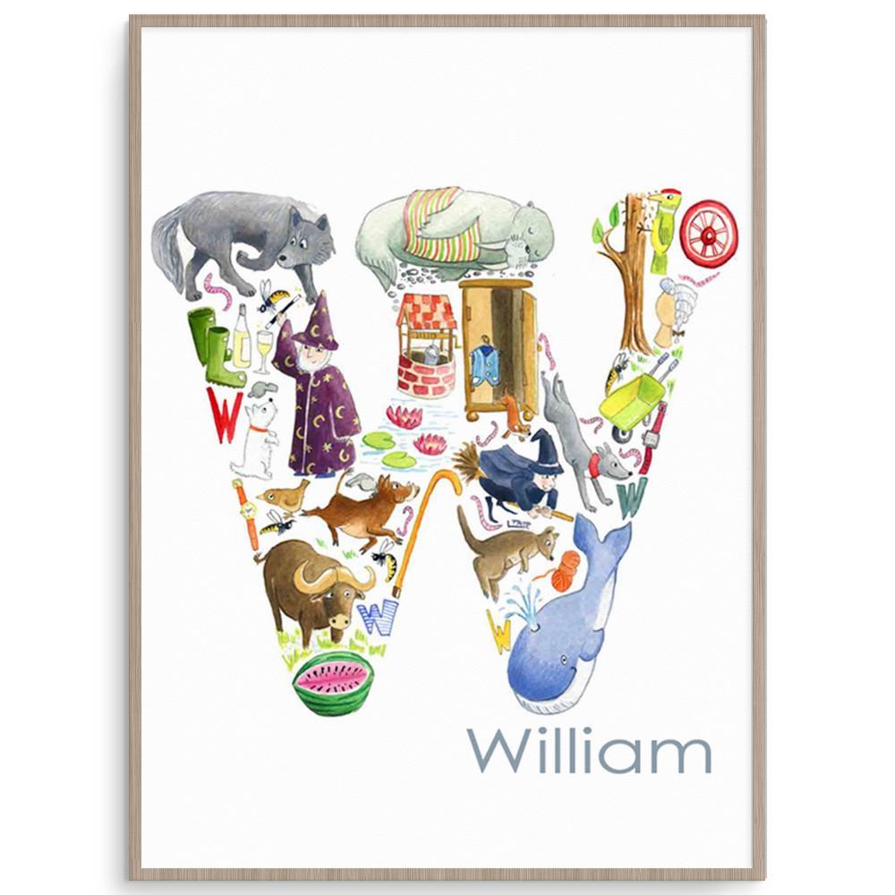 Personalised Kid&#39;s Letter W Wall Art Print
