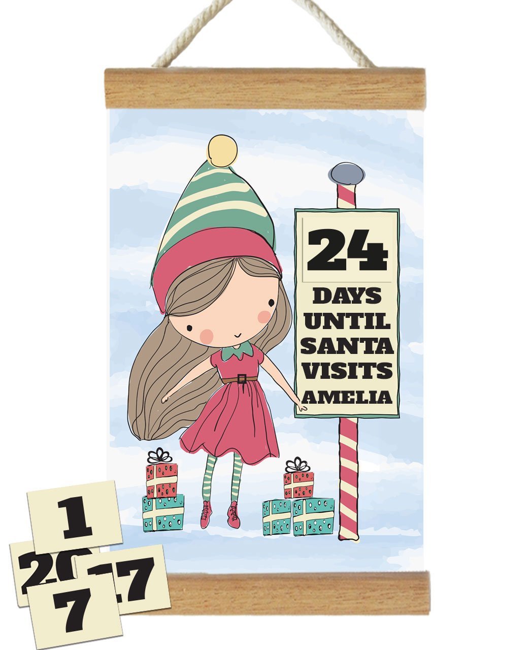 Fizzy Pop Designs Christmas Santa's Little Helper Countdown To Christmas Banner nursery art kids wall art