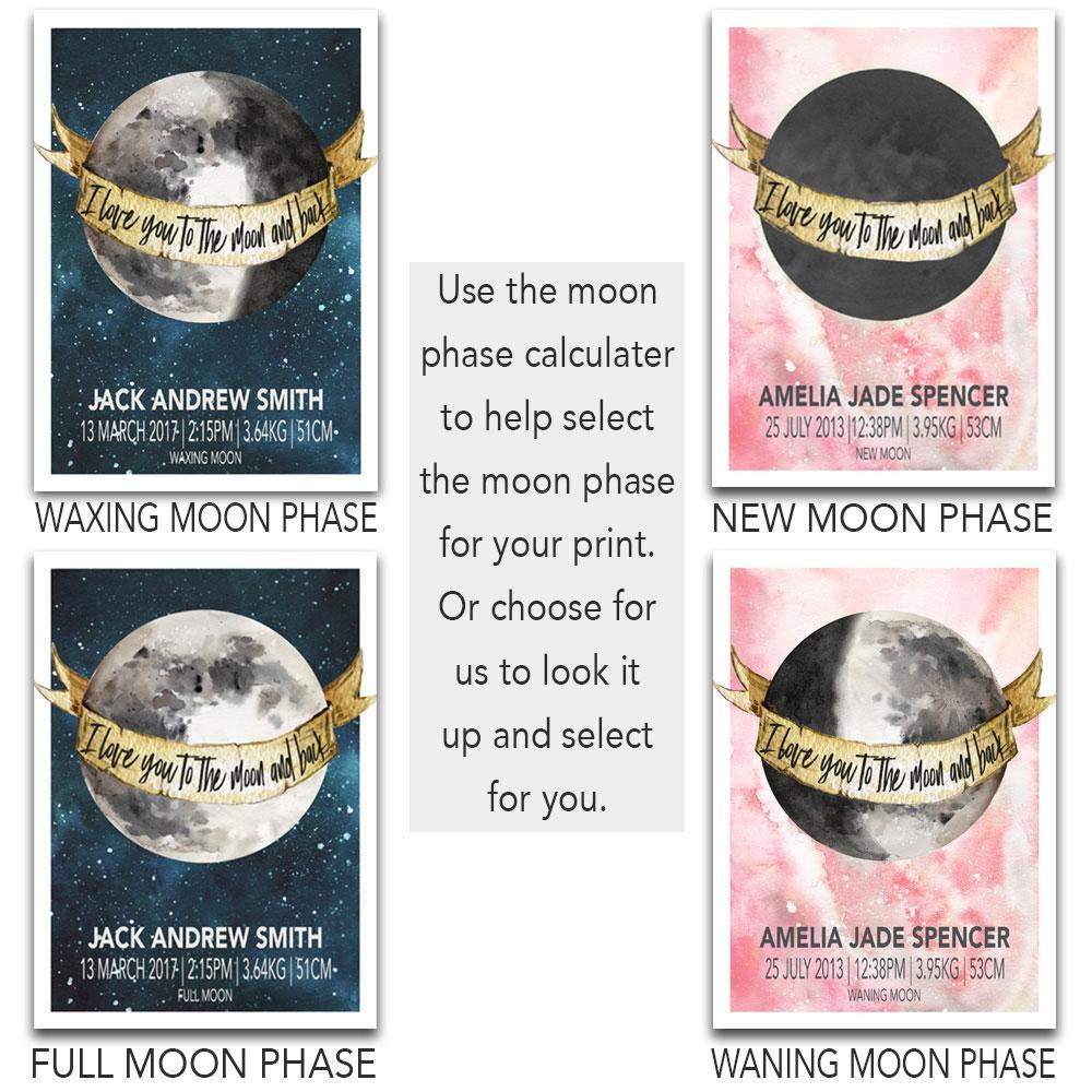 Moon Phase Illustrations For Your Babies Birth Poster