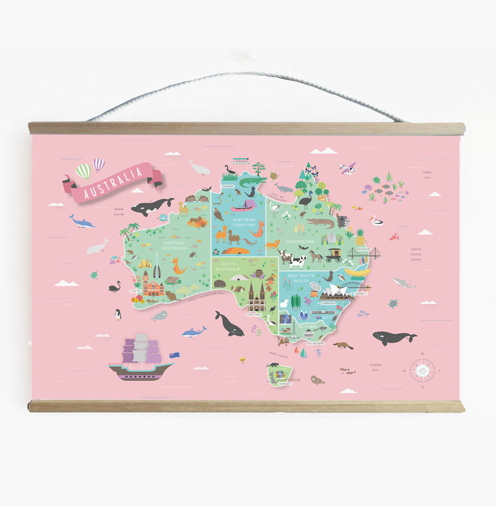 Cute Australia Map Canvas Wall Banner For Girls Room