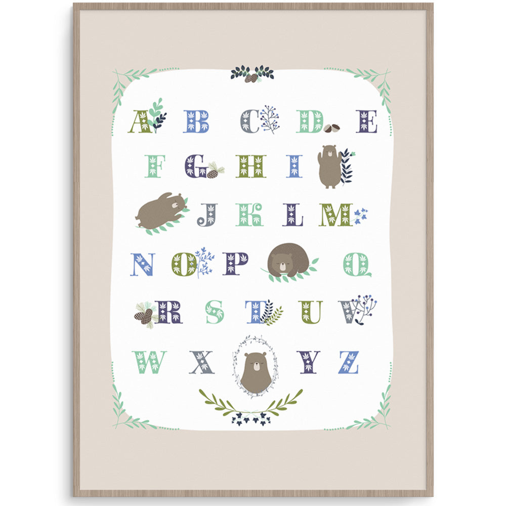 Cute Bear Alphabet Nursery Poster