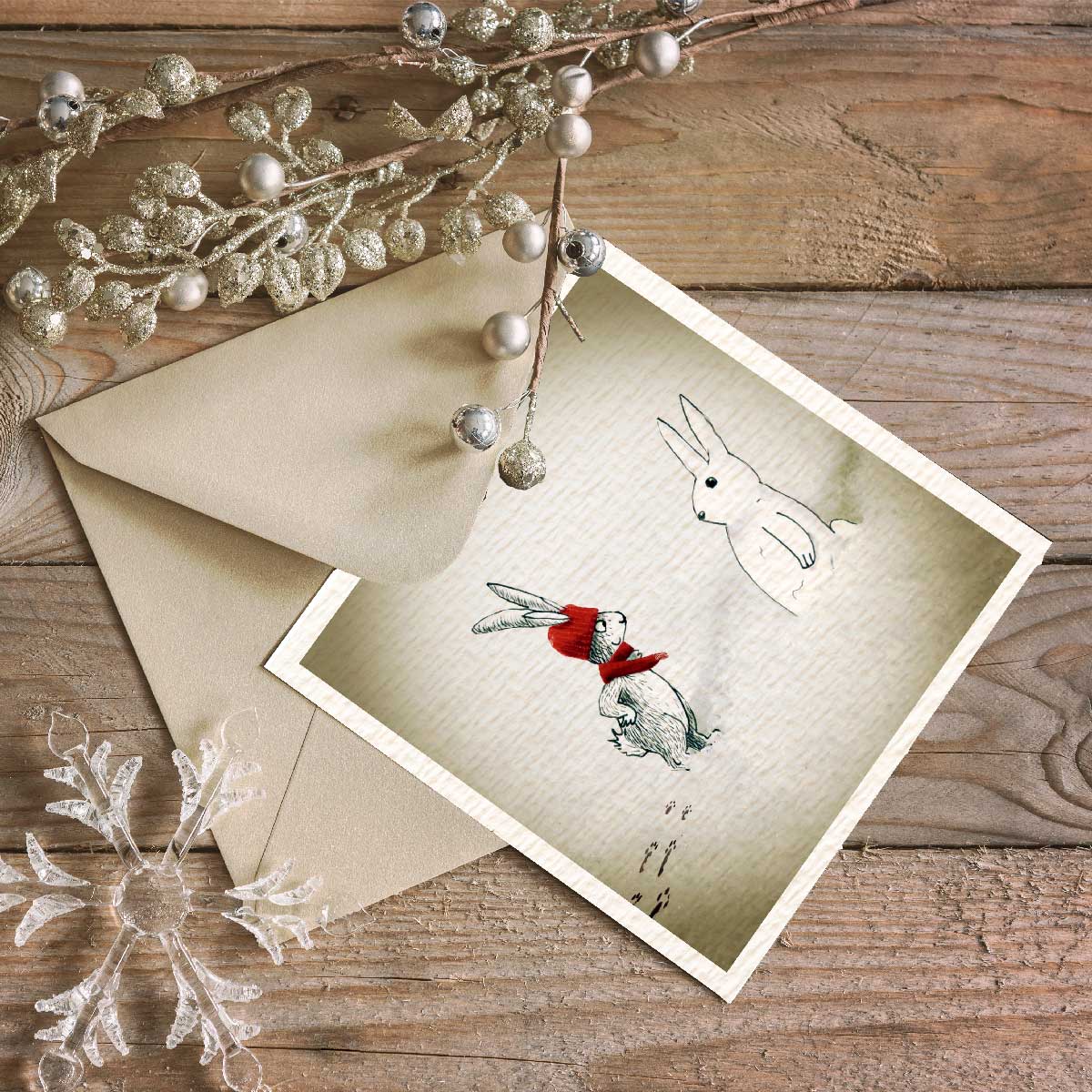 Christmas Rabbit Snowman Christmas Card