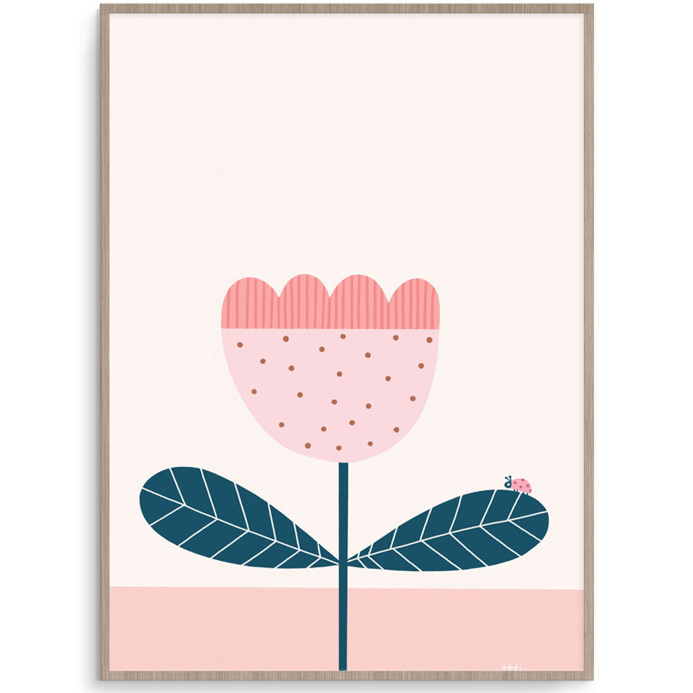 Ladybug Tulip Scandi Flower Print For Girls Room
