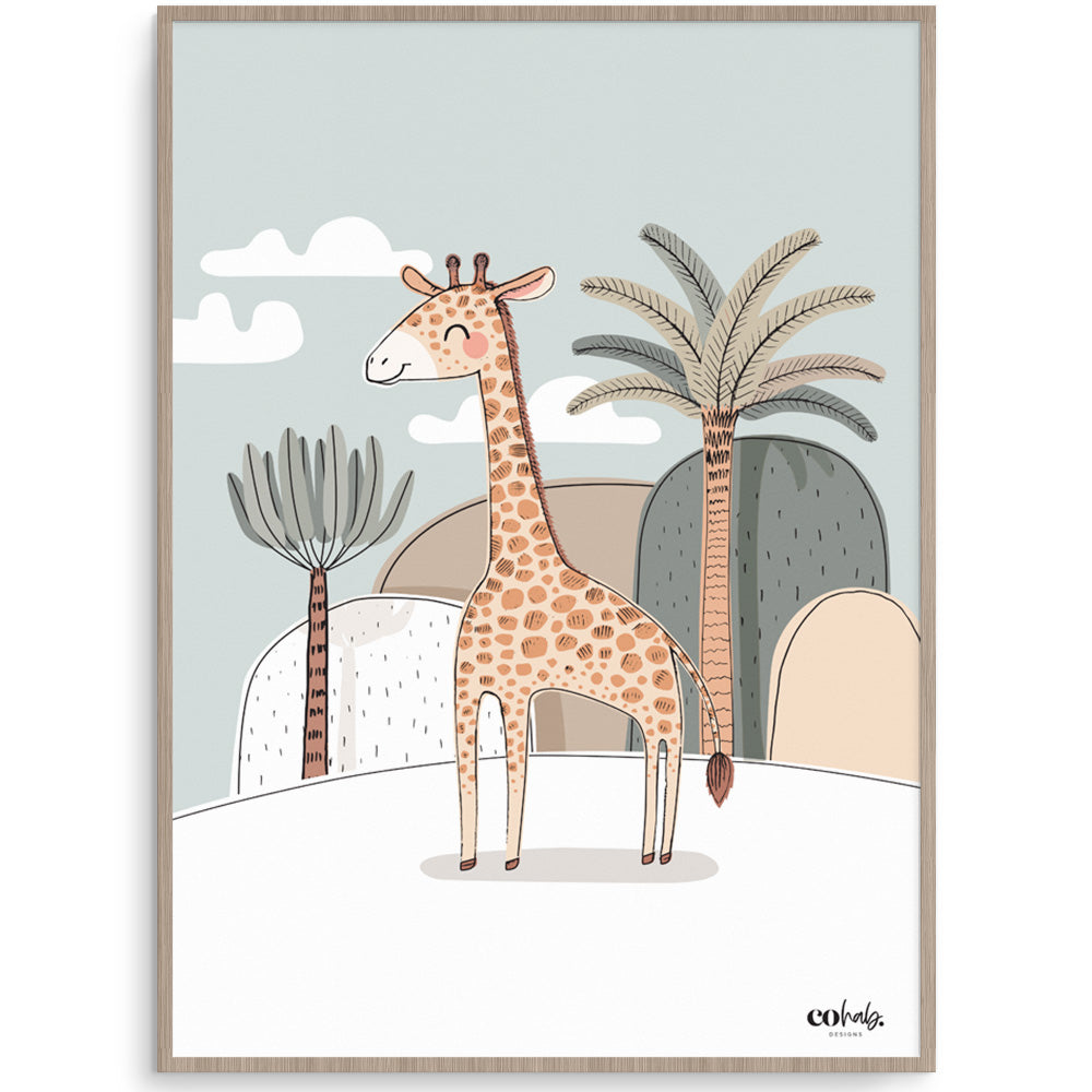 Jungle Giraffe Sky Blue Toddler Room Art