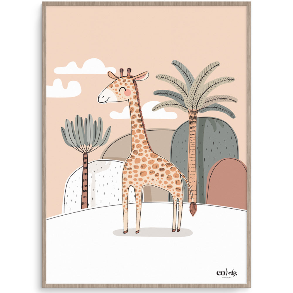 Jungle Giraffe Peach  Toddler Room Art