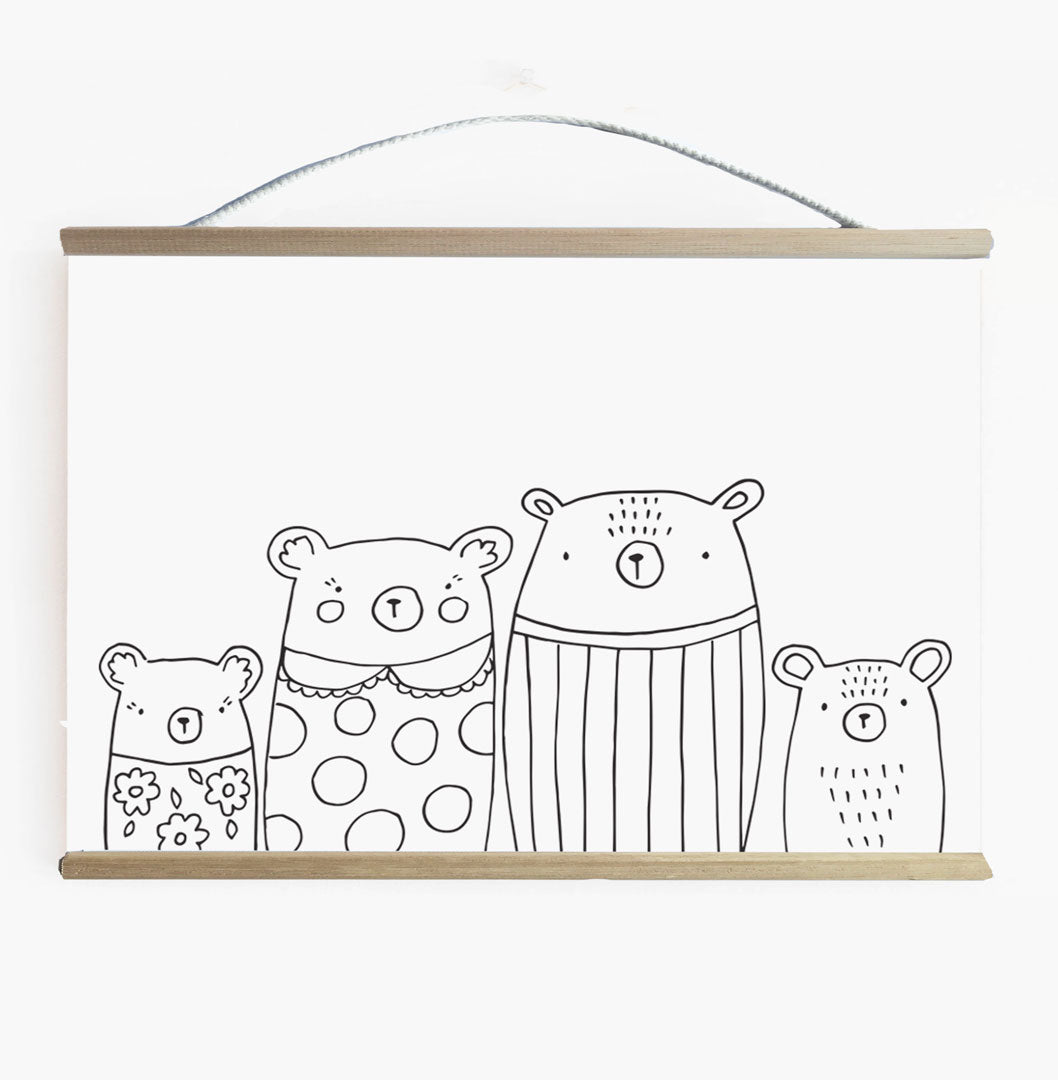 Bear Family Canvas Wall Banner For Kids Room