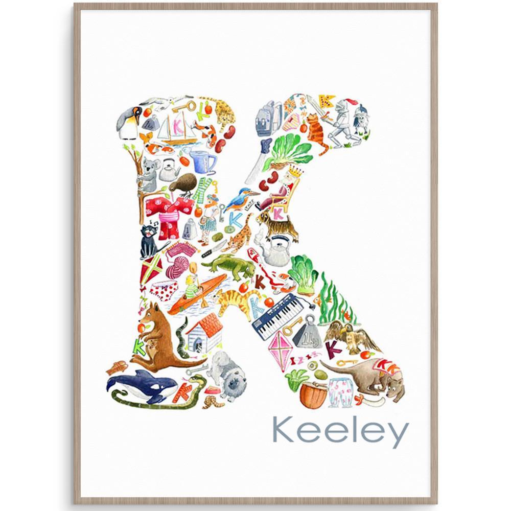 Personalised Letter K Kids Art Print