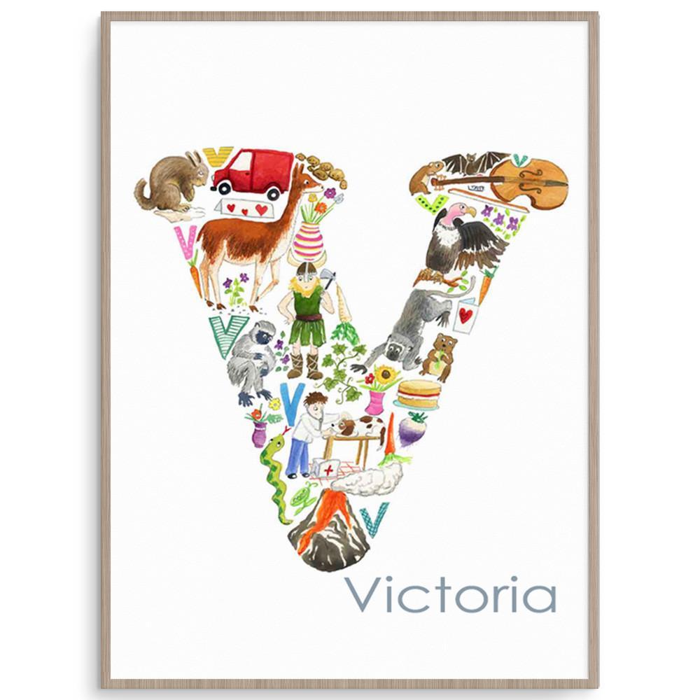 Personalised Letter V Kids Wall Print