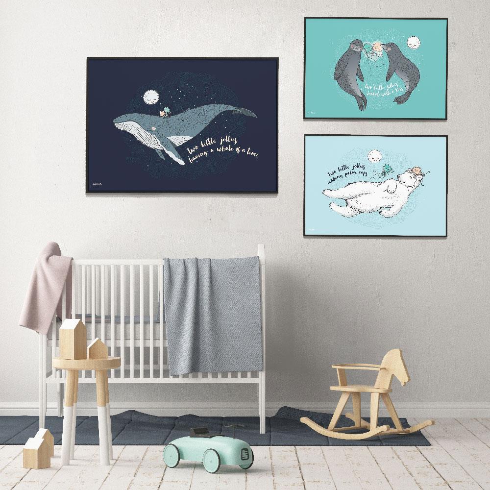 Co:Hab Designs Gender Neutral Jellies Having A Whale Of A Time nursery art kids wall art