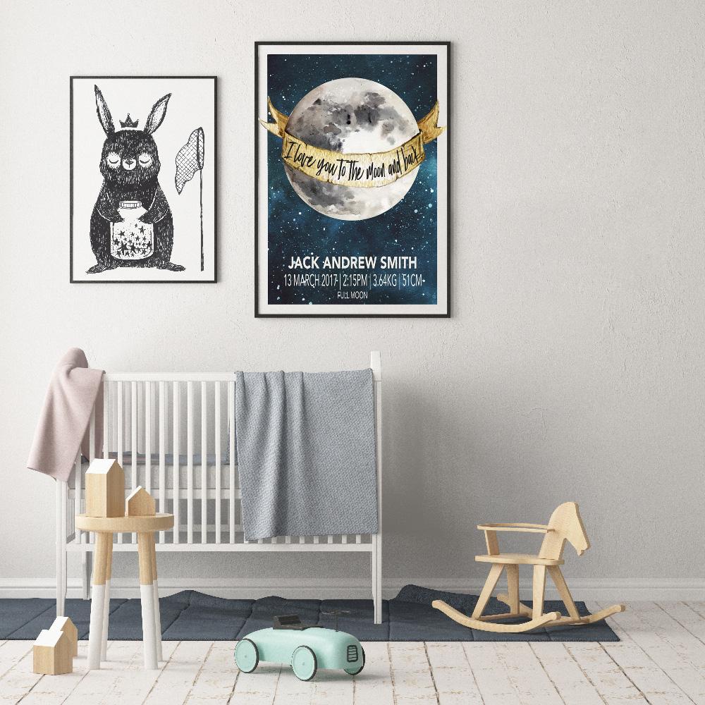A Beautiful Nursery Print - Moon Child Birth Poster