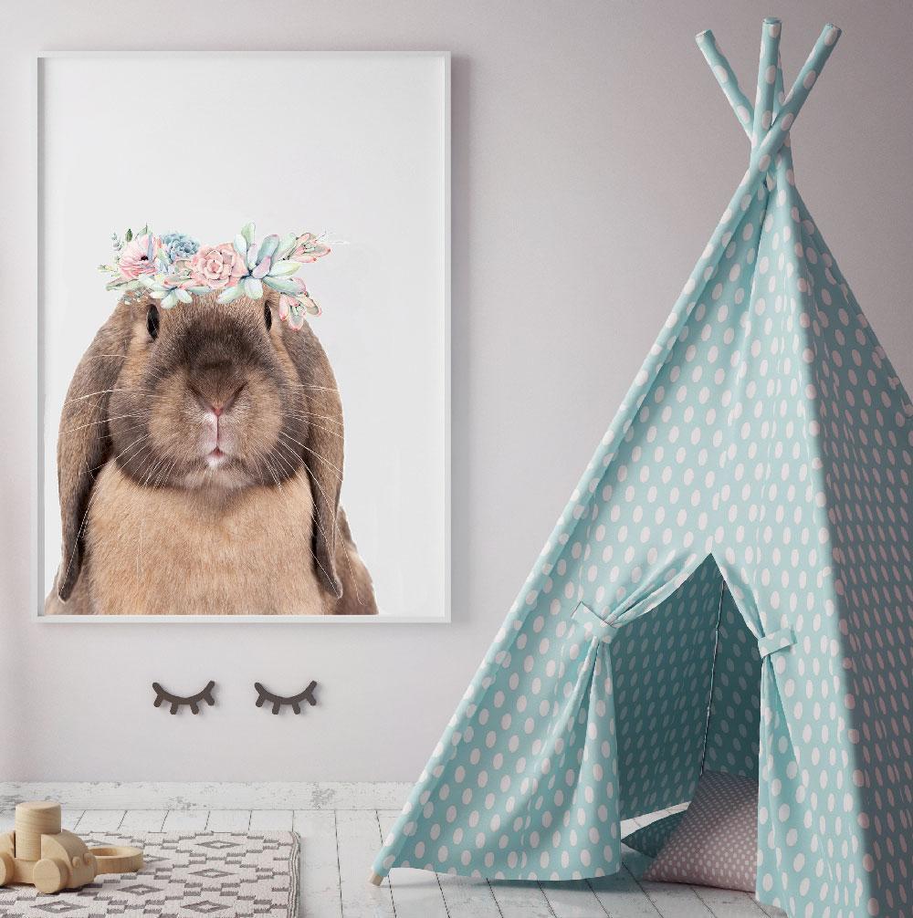 Boho Bunny Print For Girl's Room Or Nursery