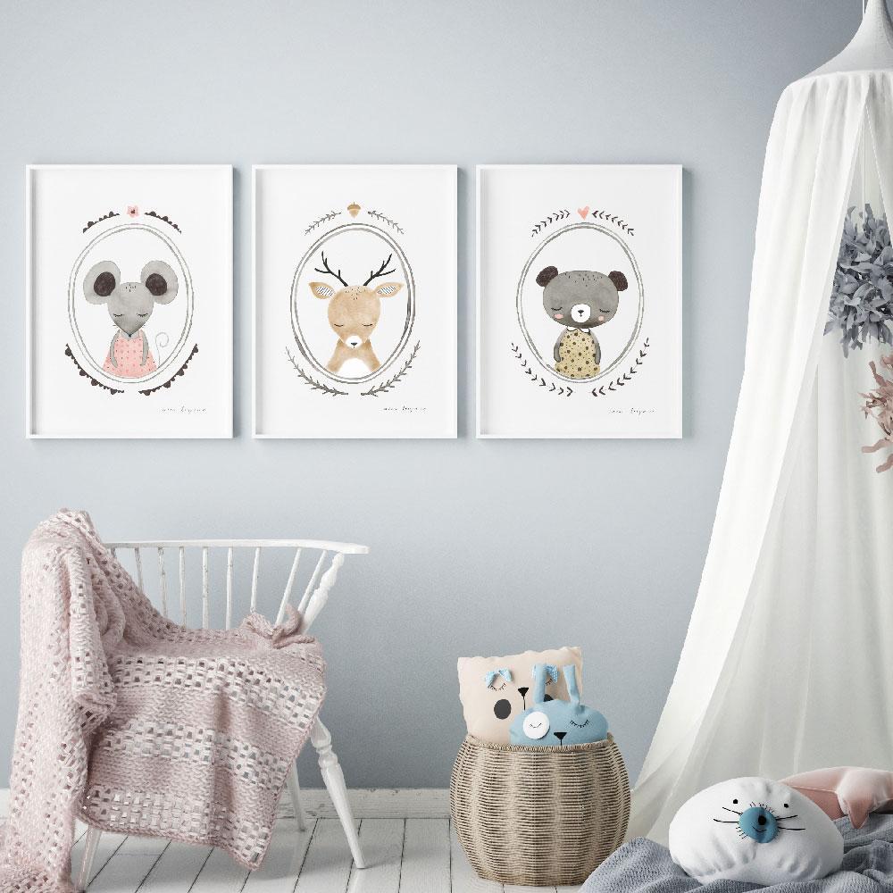 Cute Forest Mouse Nursery Art And Kids Wall Art