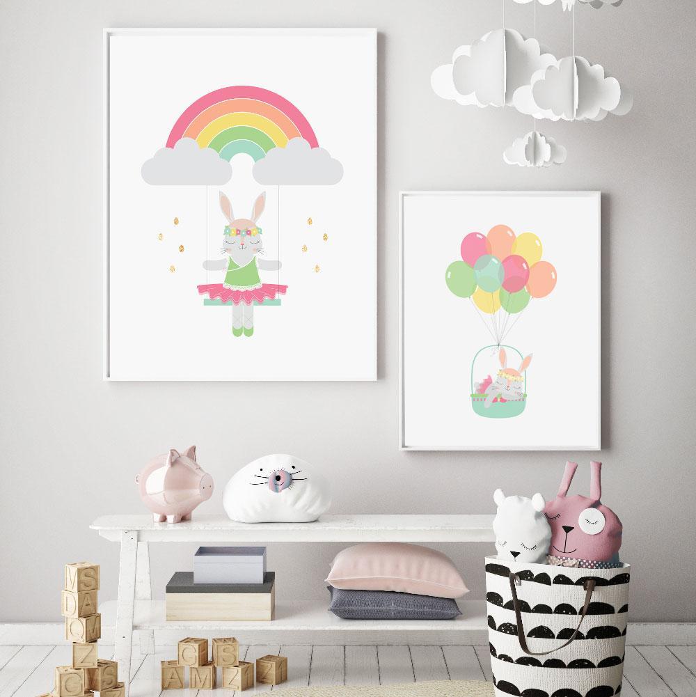 Llama Creations Girl Prints Rainbow Bunny nursery art kids wall art